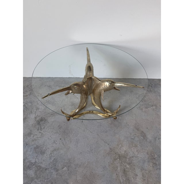 Vintage Solid Brass Marlin Fish Coffee Table With Glass Top For Sale - Image 11 of 18