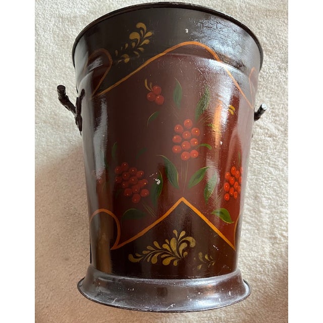 Mid 20th Century Vintage Hand Painted and Stenciled Toleware Bucket For Sale - Image 5 of 8