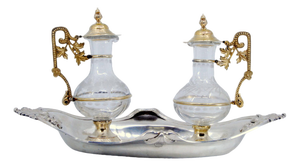 Gilded Silver and Acid-Etched Glass Altar Cruets with Bunches of Grapes and Shells, Set of 3