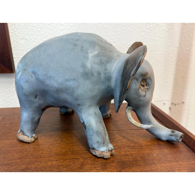 Mid 20th Century Whimsical Hand Thrown Glazed Pottery Elephant For Sale In Palm Springs - Image 6 of 12