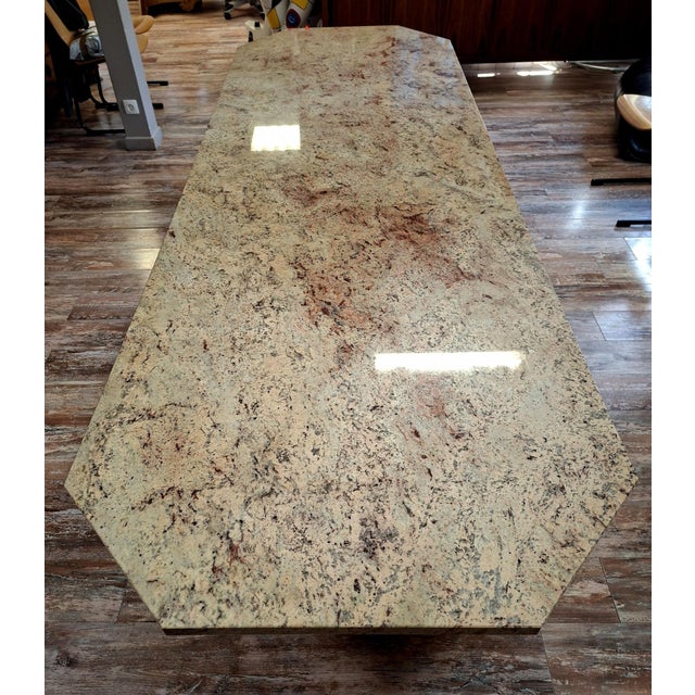 Large Granite Dining Table on an Oak and Wrought Iron Base, 1950s For Sale - Image 6 of 7