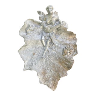 Vintage Art Nouveau Style Winged Fairy Leaf Wall Plaque Tray For Sale