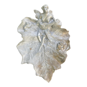Vintage Art Nouveau Style Winged Fairy Leaf Wall Plaque Tray