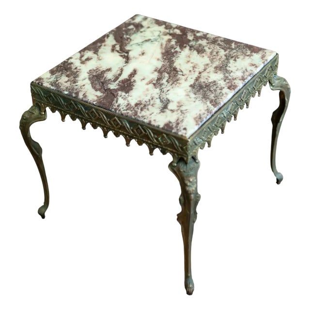Brass Coffee Table with Marble Top, 1950s For Sale