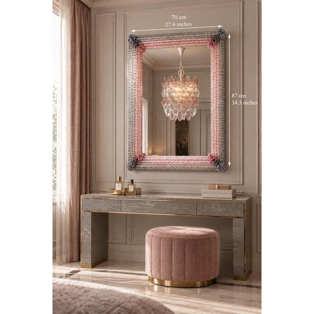 Venetian Rectangular Pink and Grey Murano Glass Mirror, 1970 For Sale - Image 3 of 13