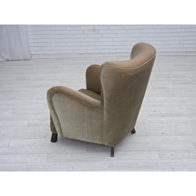 Danish Armchair in Green Velour with Oak Legs For Sale - Image 9 of 18