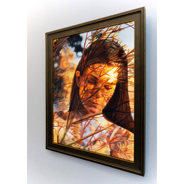 Coherence by Austin Howlett | Oil on panel Portrait of a woman with foliage overlay. For Sale - Image 4 of 4