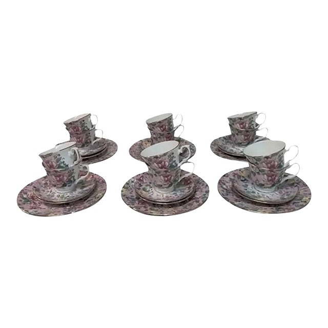 1980s Harrods Knightsbridge Chelsea Garden by Duchess Primrose Pink Tea Set- 36 Pieces For Sale