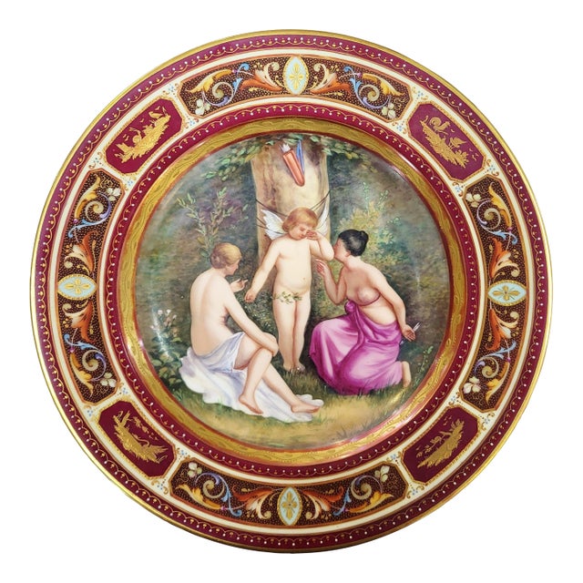 Austrian 19th C Allegorical Putti Royal Vienna Porcelain Plate by Schrott For Sale