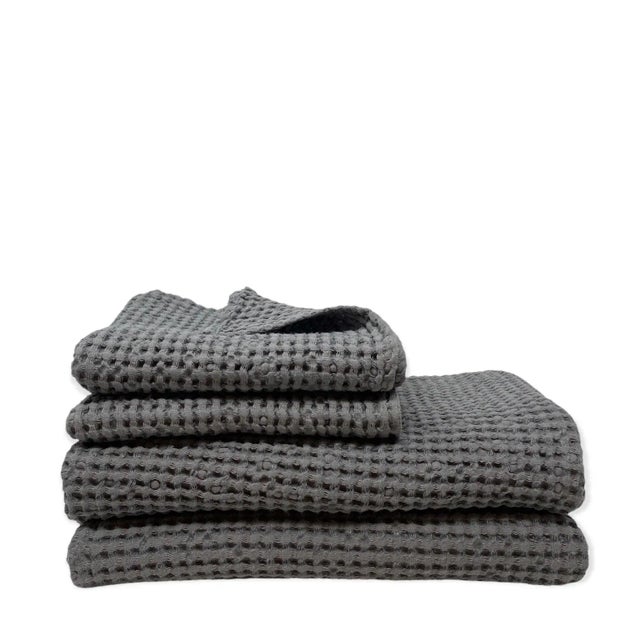 These Dark Gray Honeycomb Waffle Linen Towels will surely become a stylish addition to your bathroom interior and an...