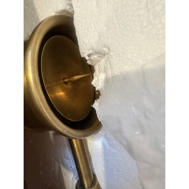 Two EF Chapman Visual Comfort Georgian Hurricane Candle Holder Sconces in Antique Burnished Brass. Size: 11.25” x 13”D x...