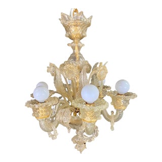 Gold Dust Murano Daffodil Chandelier, 6 Arms For Sale