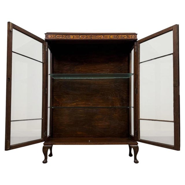 Antique English Oak Glazed Display Cabinet For Sale - Image 4 of 11