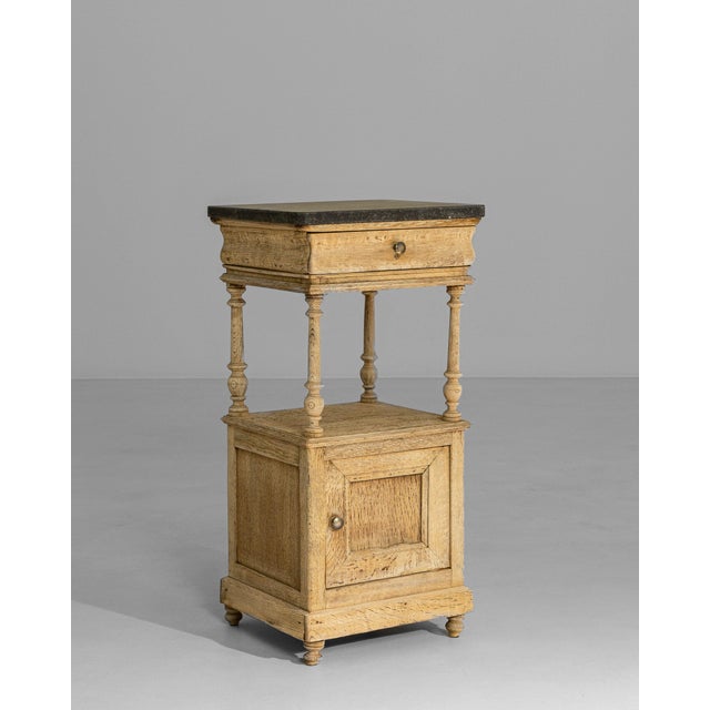 1900s Belgian Louis XVI Oak Bedside Table With Bluestone Top For Sale In Greensboro - Image 6 of 18