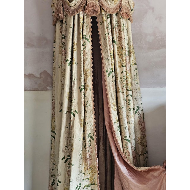 Art Deco French Chintz Bed Crown Canopy with Silk Lining and Original Passementerie, 1920s For Sale - Image 6 of 17