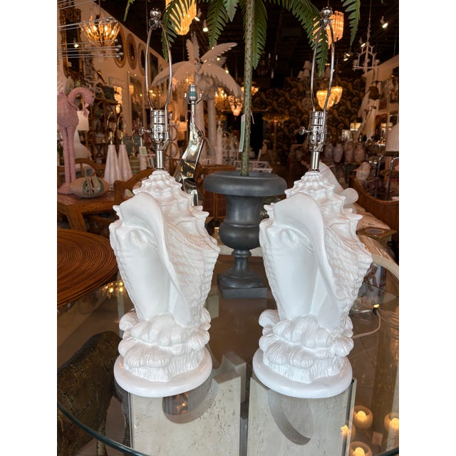 Vintage Palm Beach Plaster Shell Table Lamps Serge Roche Style Newly Wired - a Pair For Sale - Image 14 of 14