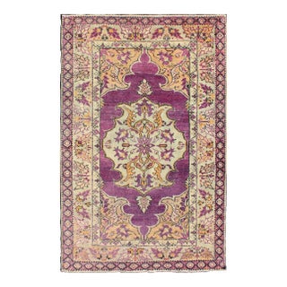 Purple Vintage Turkish Oushak Rug With a Traditional Medallion Design 3'6"x5'8" For Sale