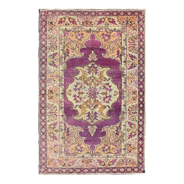 Purple Vintage Turkish Oushak Rug With a Traditional Medallion Design 3'6"x5'8" For Sale