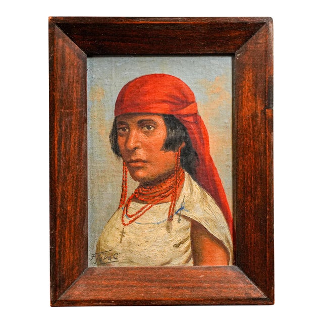 Incredible Antique Oil Painting of South American Woman Portrait Wall Home Decor For Sale