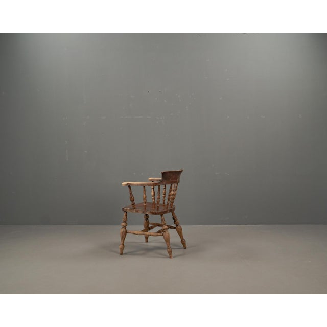 Brown Antique English Elm Wood Captains Chair, 1890s For Sale - Image 8 of 18