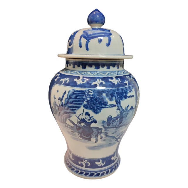 Chinese Ceramic Pot Qing Dynasty Kangxi Marked Blue and White Porcelain Ginger Jar Hand Painted Figures Story Pattern For Sale