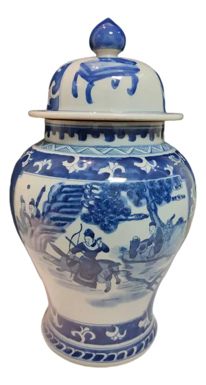 Chinese Ceramic Pot Qing Dynasty Kangxi Marked Blue and White Porcelain Ginger Jar Hand Painted Figures Story Pattern