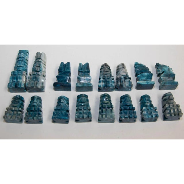 Vintage Marble Large Chess Set With Hand-Carved Turquoise Onyx Pieces For Sale - Image 9 of 13