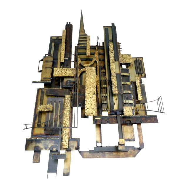 Large Mid-Century Silvio Giovenetti Brutalist Cityscape Wall Art For Sale