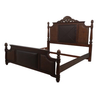 Lexington Tommy Bahama King Size Rattan & Leather Bed For Sale