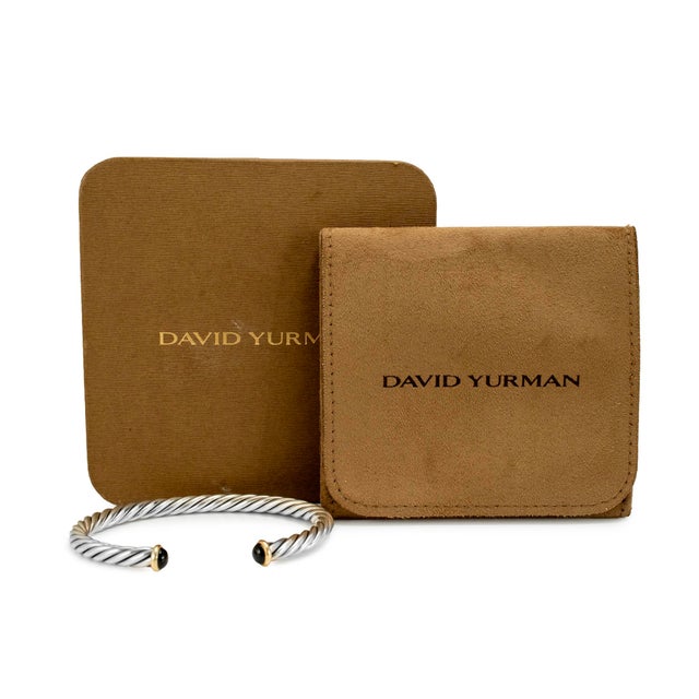 Metal Men’s David Yurman 14k Gold & 925 Silver 6mm Onyx Cable Cuff Bangle Bracelet For Sale - Image 7 of 8