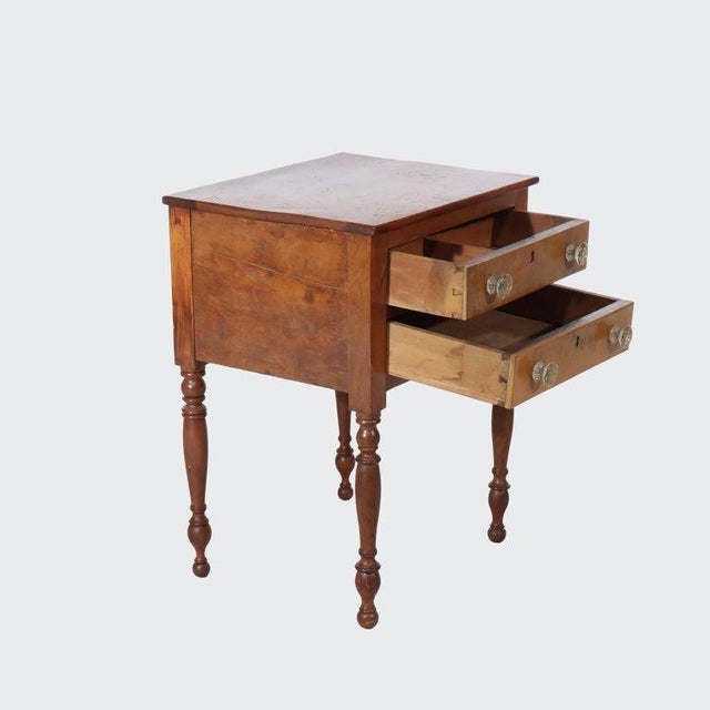 American Early 19th Century Sheraton Tiger Maple & Cherry 2-Drawer Sewing Table With Sandwich Glass Knobs For Sale - Image 3 of 12