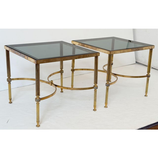 French Modern End Tables of Brass With Smoked Glass Tops "Individually Priced" For Sale In Austin - Image 6 of 10