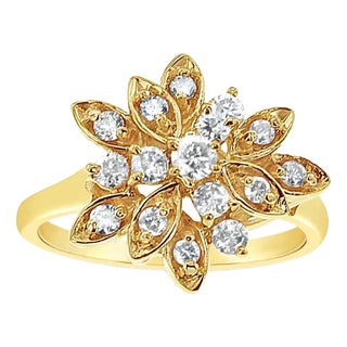 Diamond Leaf Cluster Ring 14k Yellow Gold, Size 3 For Sale