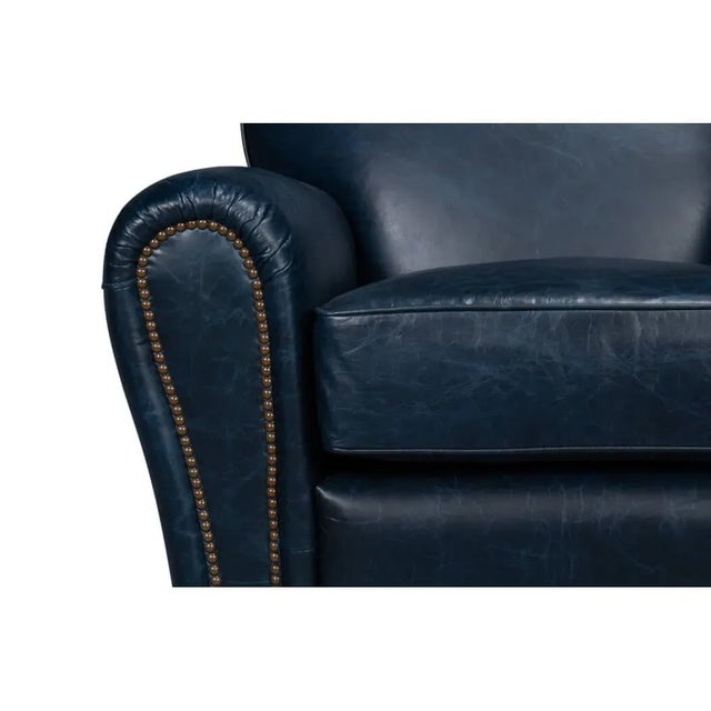 Animal Skin Blue Leather Club Chair For Sale - Image 7 of 10