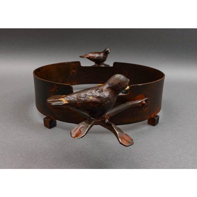 Mid 20th Century Jan Barboglio Hand Forged Iron Metal Bird Serving Dish Holder Tray Sculpture For Sale - Image 5 of 9