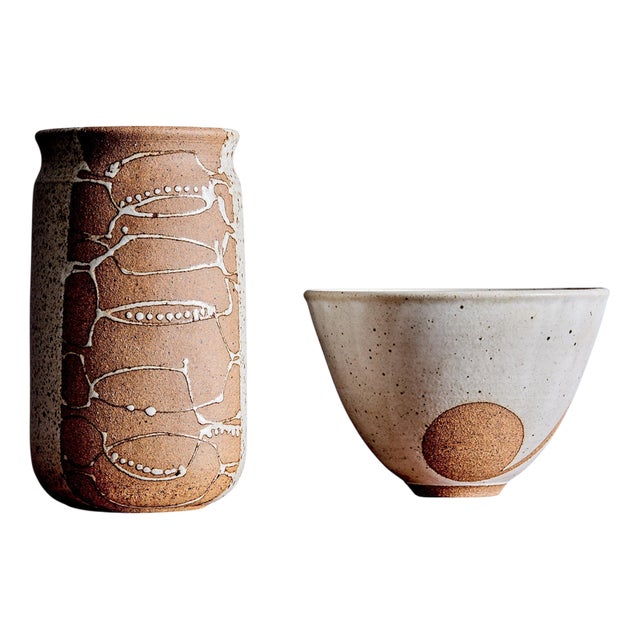 Stoneware Bowl and Vase by Victor Vic Bracke, 1960s, Set of 2 For Sale