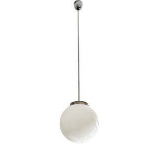 Art Deco Globe Pendant Light in Glass and Chrome, 1930s For Sale