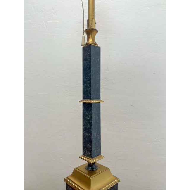 Empire Style Brass and Green Column Table Lamp, 1960s For Sale - Image 4 of 12