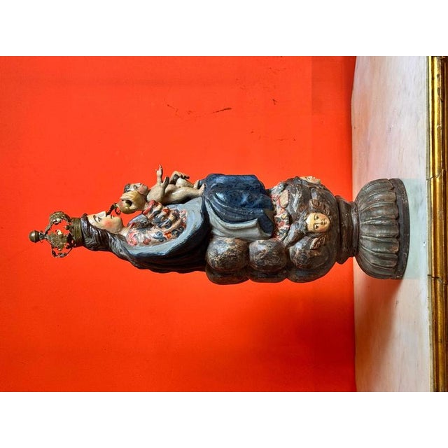 Baroque Spanish Virgin and Child in Polychrome Wood on Cloud with Cherubs For Sale - Image 3 of 12