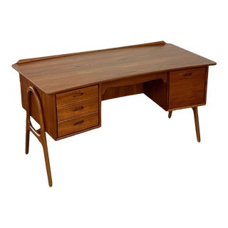 1960s Svend Aage Madsen Mid Century Curved Front Teak Desk For Sale
