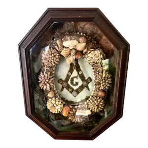 Antique Masonic Lodge Shellwork Shadow Box