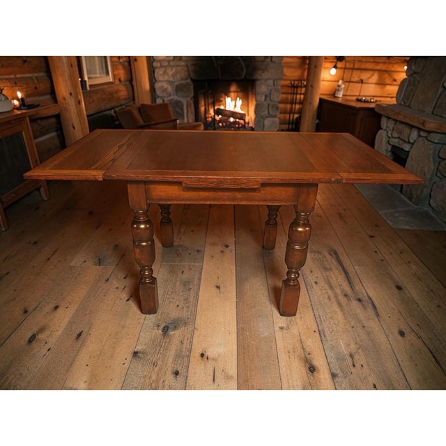 Brown 1930s Solid Oak/Mahogany Draw Leaf Dining Table With Two Extensions For Sale - Image 8 of 12