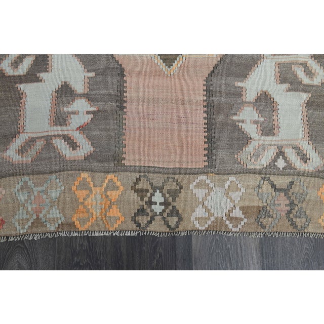 1970s Vintage Handmade Wool Cotton Brown Kilim Area Rug For Sale In San Francisco - Image 6 of 11