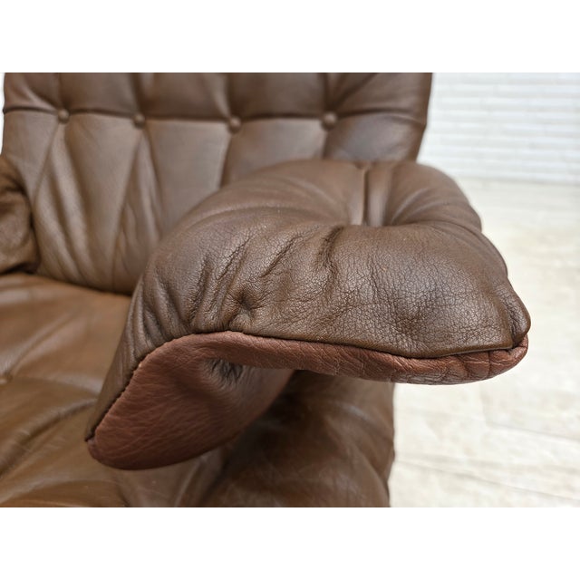 Brown Scandinavian Armchair in Brown Leather, 1970s For Sale - Image 8 of 18