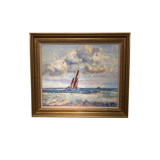 Paint 20th Century Impressionist Painting "Sailing Barge, Yarmouth Road" by Geoffrey Chatten For Sale - Image 7 of 7