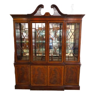 Hickory White Flame Mahogany Bookcase China Cabinet Breakfront For Sale