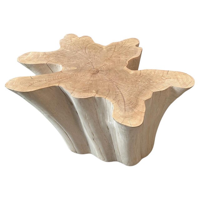 Impressive reclaimed bleached teak amorphous coffee table, over sized side table or pedestal. A graduation from the bottom...