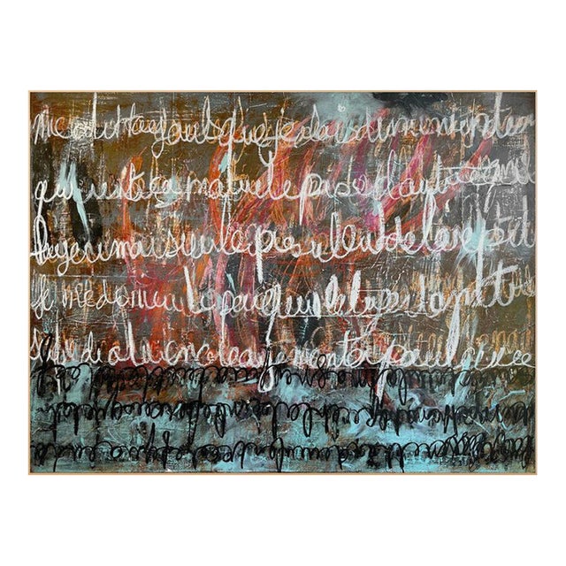 Christiane Corcelle "Dictée" Mixed Media on Canvas, Large Abstract Painting With White Handwriting on Dark Ground, 2024 For Sale