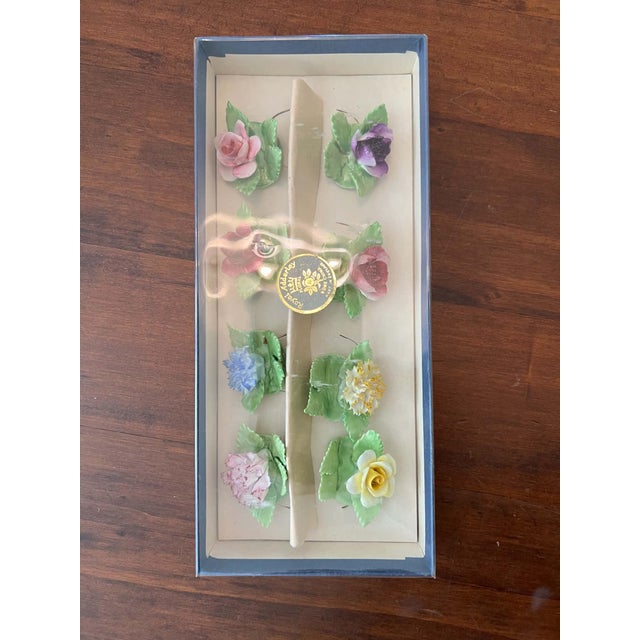 Set of eight vintage Royal Adderley bone china floral place card holders in the original box, made in England. Each...