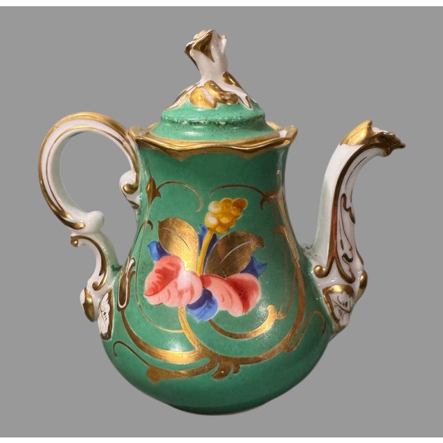 Ceramic Antique Old Paris Porcelain Floral Hand Painted Gilt Decorated Miniature Teapot For Sale - Image 7 of 8